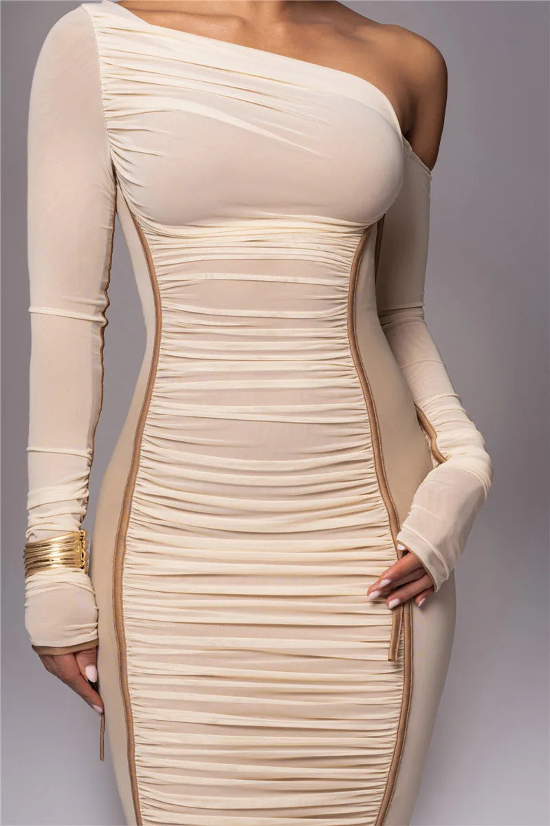 Olyssia | Netz Raffung Eleganz Midi Kleid