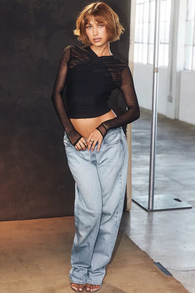 Althira | Transparente Mesh Langarm-Eleganz Oberteil