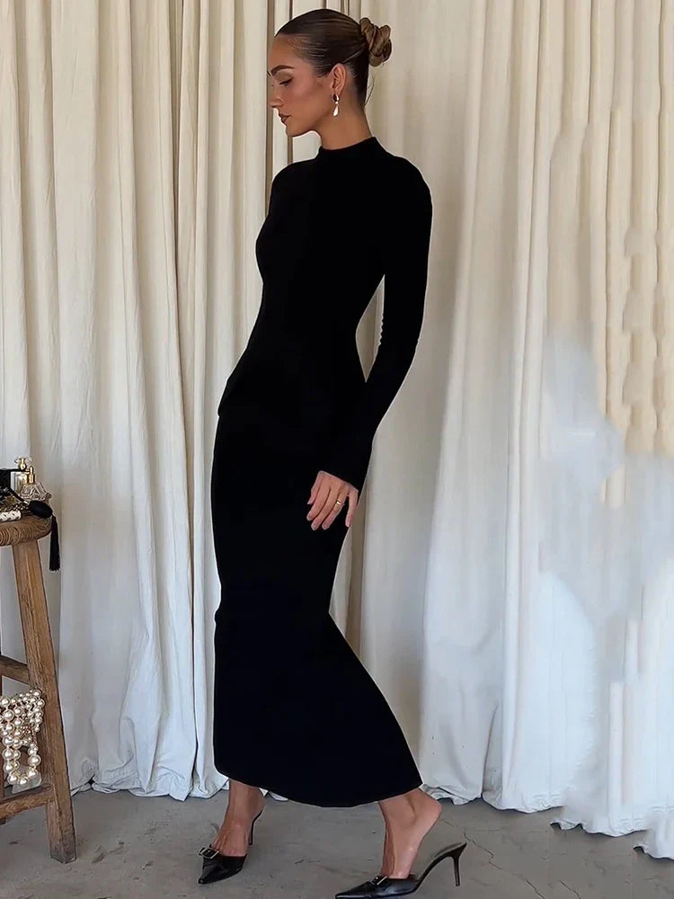 Elsinya | Langärmliges Skulptur-Eleganz Maxi-Kleid