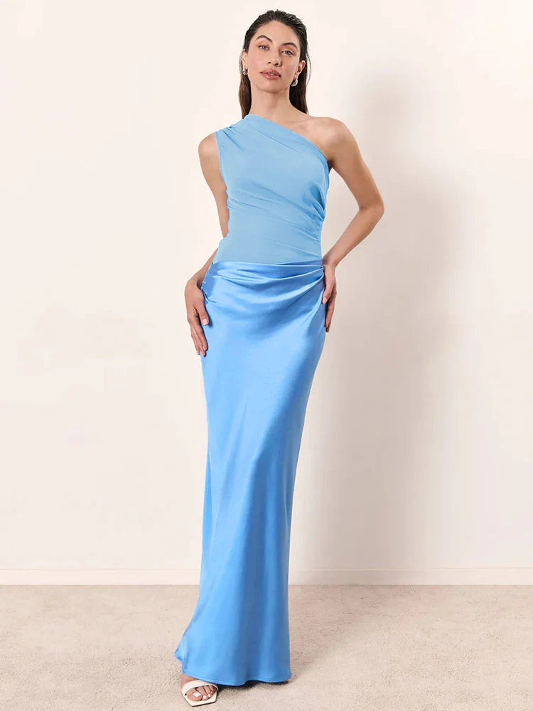Coraline | Satin Ein-Schulter Maxi-Kleid