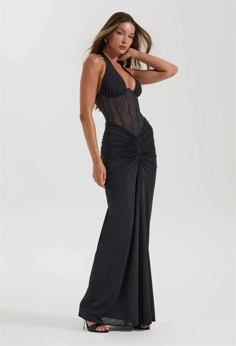 Liore | Halter Rüschendes Maxi-Kleid