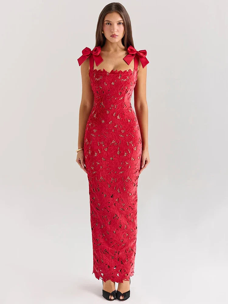 Ismara | Schleifen Spitzen Eleganz Maxikleid