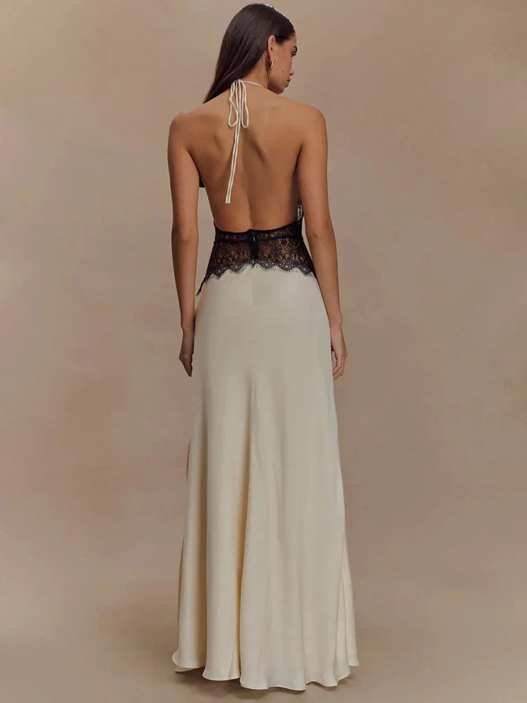 Evrelle | Halter Lace Elegance Maxi Dress