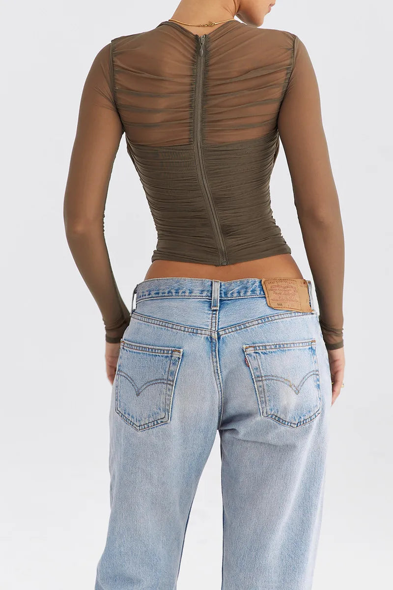 Althira | Transparente Mesh Langarm-Eleganz Oberteil