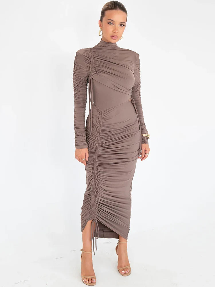 Marcella | Raffung Rollkragen Maxi-Kleid