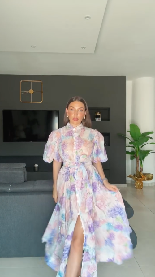 Estelle – Florales Midi Kleid mit Gürtel