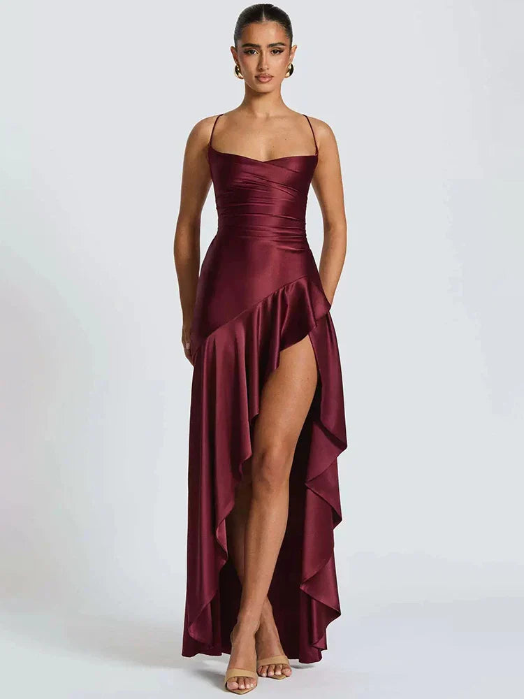 Selestia | Mitternachts-Satin Maxi-Kleid