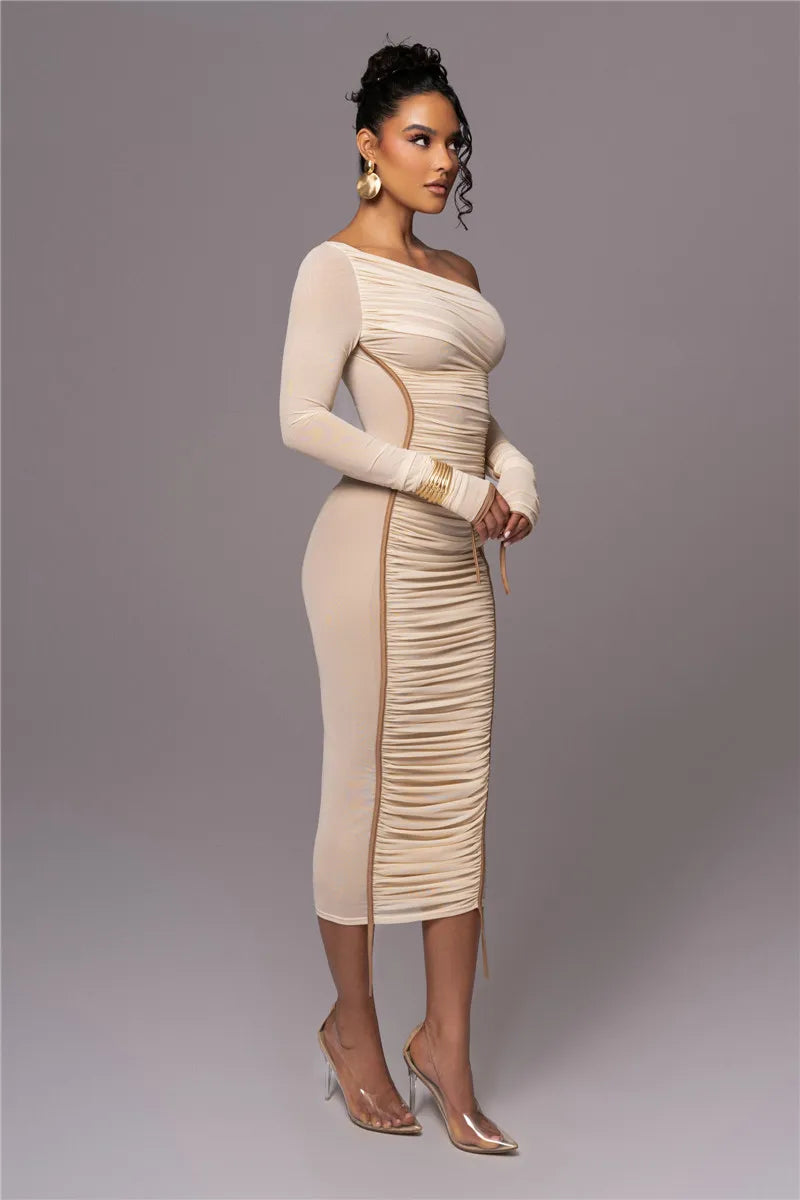 Olyssia | Netz Raffung Eleganz Midi Kleid