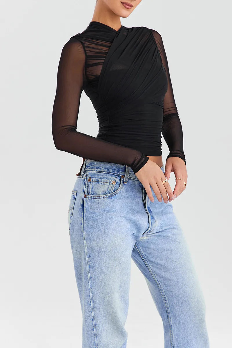 Althira | Transparente Mesh Langarm-Eleganz Oberteil