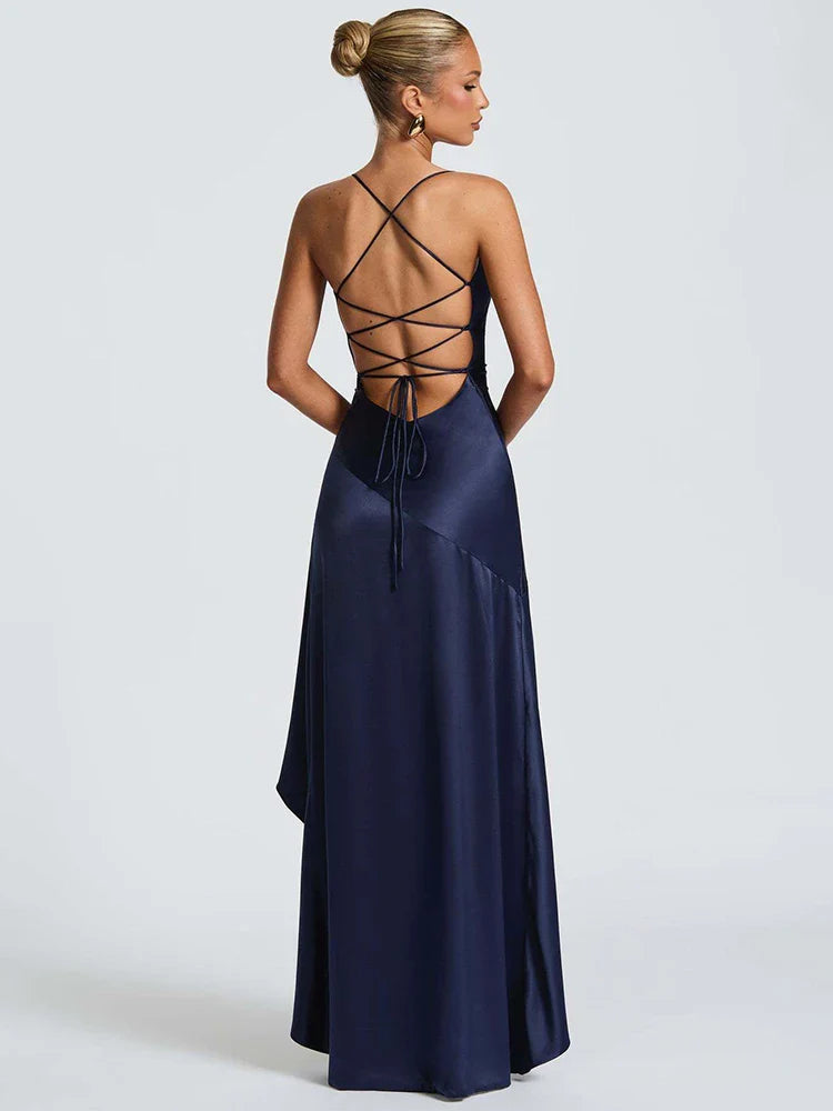 Selestia | Mitternachts-Satin Maxi-Kleid