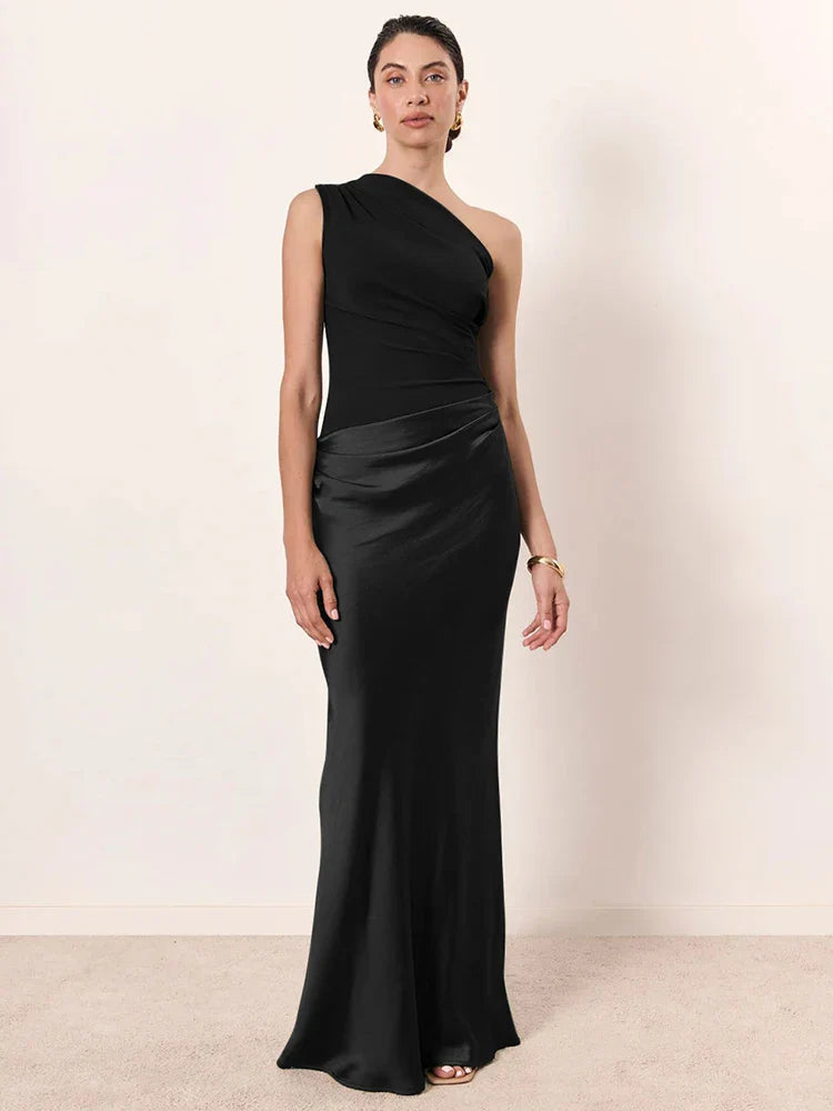 Coraline | Satin Ein-Schulter Maxi-Kleid