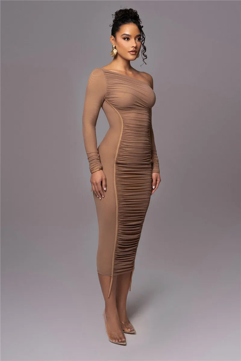 Olyssia | Netz Raffung Eleganz Midi Kleid