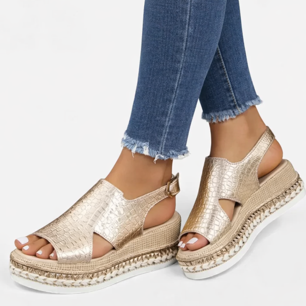 Damen Sommer Wedge Sandalen – Unterstützender Komfort, Metallisches Finish