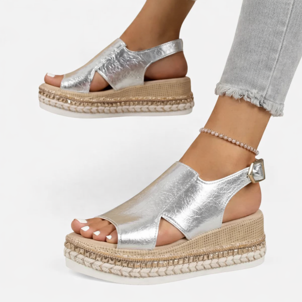 Damen Sommer Wedge Sandalen – Unterstützender Komfort, Metallisches Finish