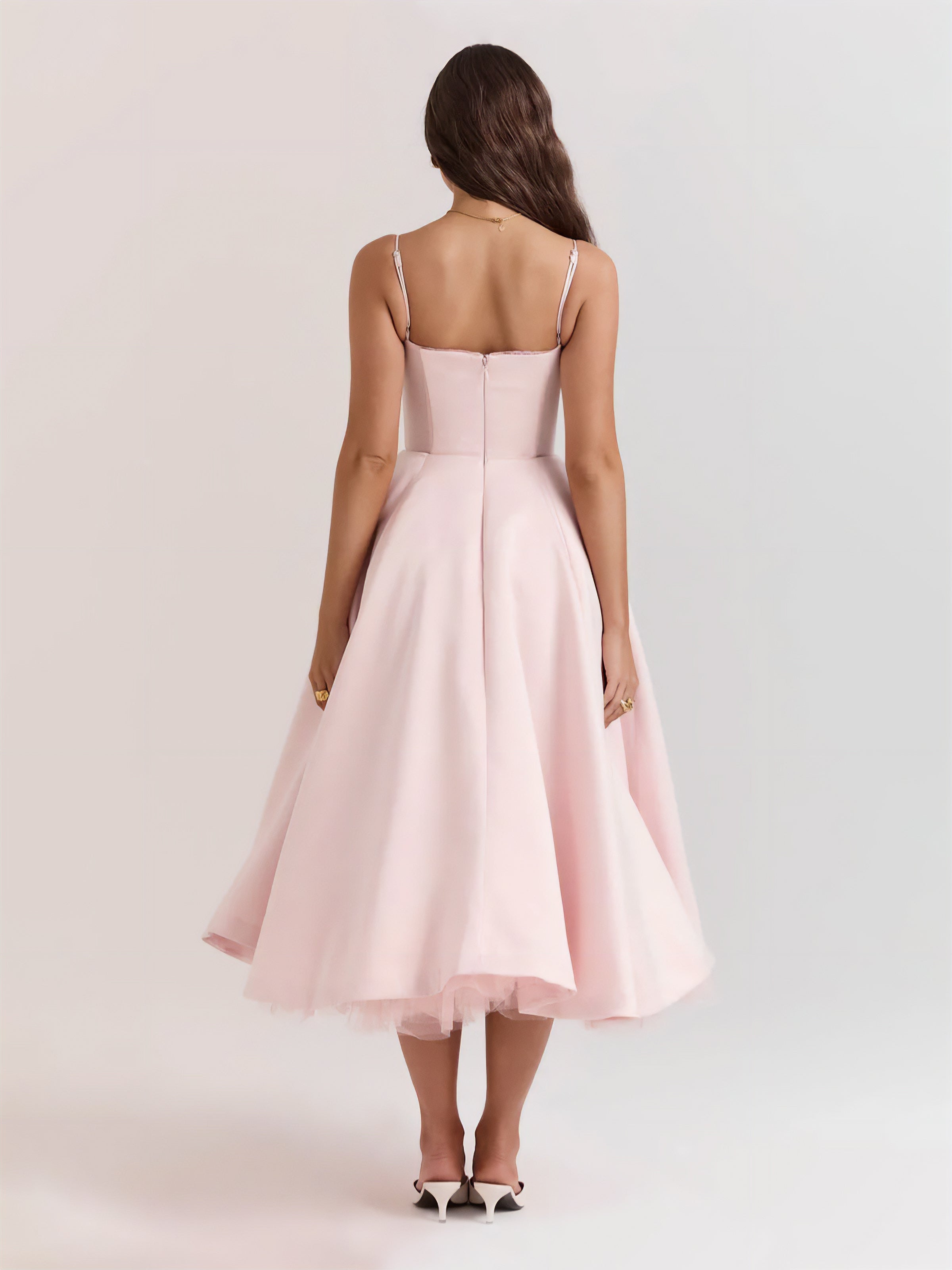 Soleia – Fitted Midi Dress with Spaghetti Straps