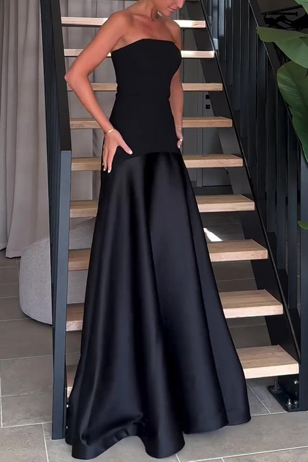 Luxe Satin Glow Strapless Maxi Kleid