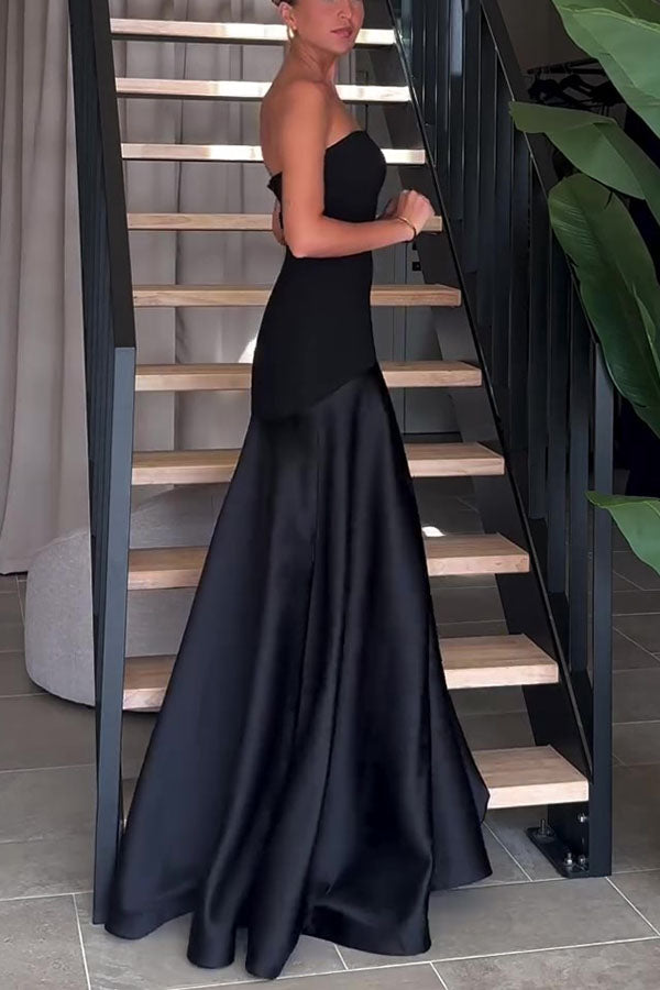 Luxe Satin Glow Strapless Maxi Kleid
