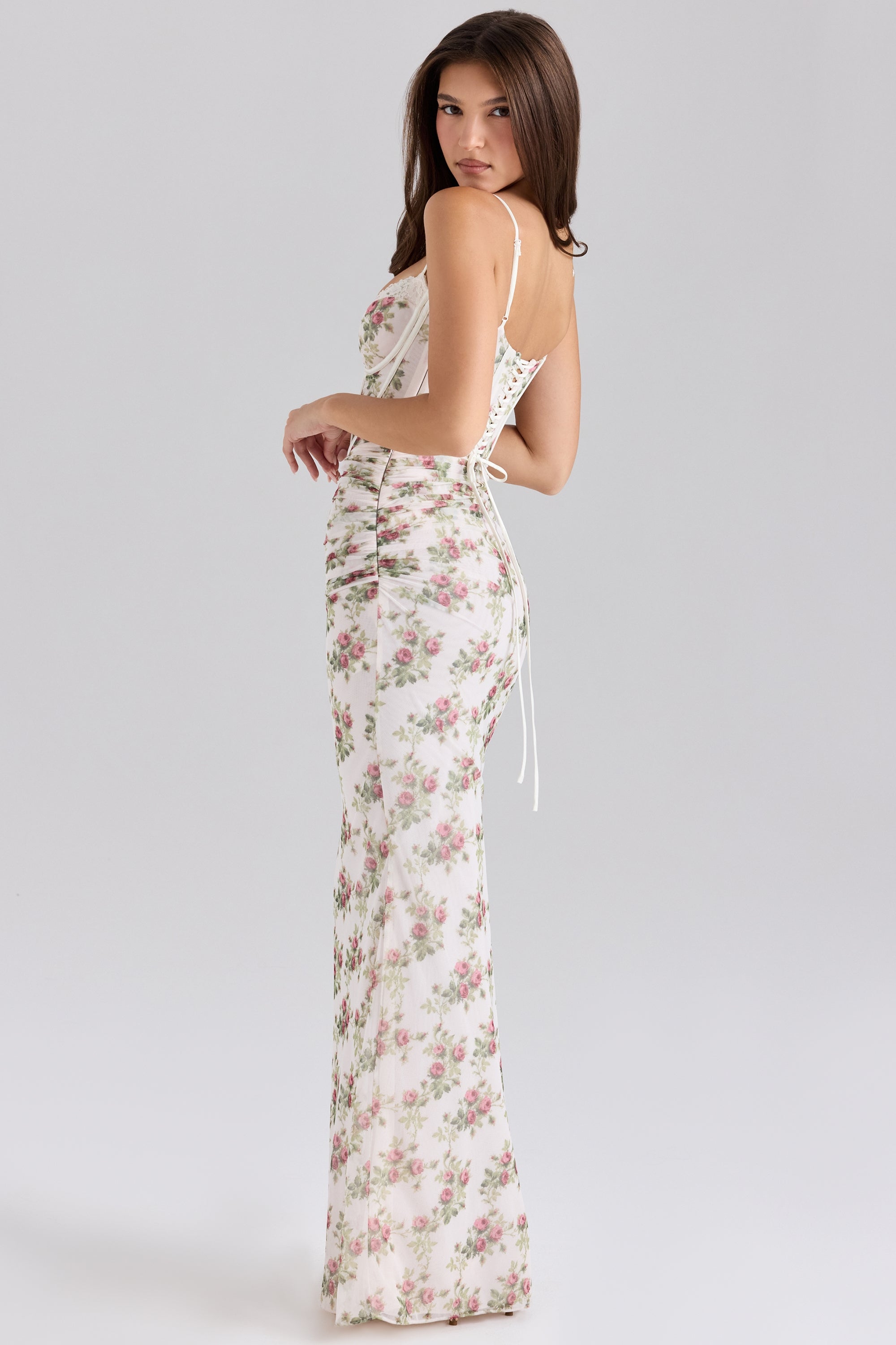Flaws | Blumenspitzen Korsett Bodycon Maxikleid