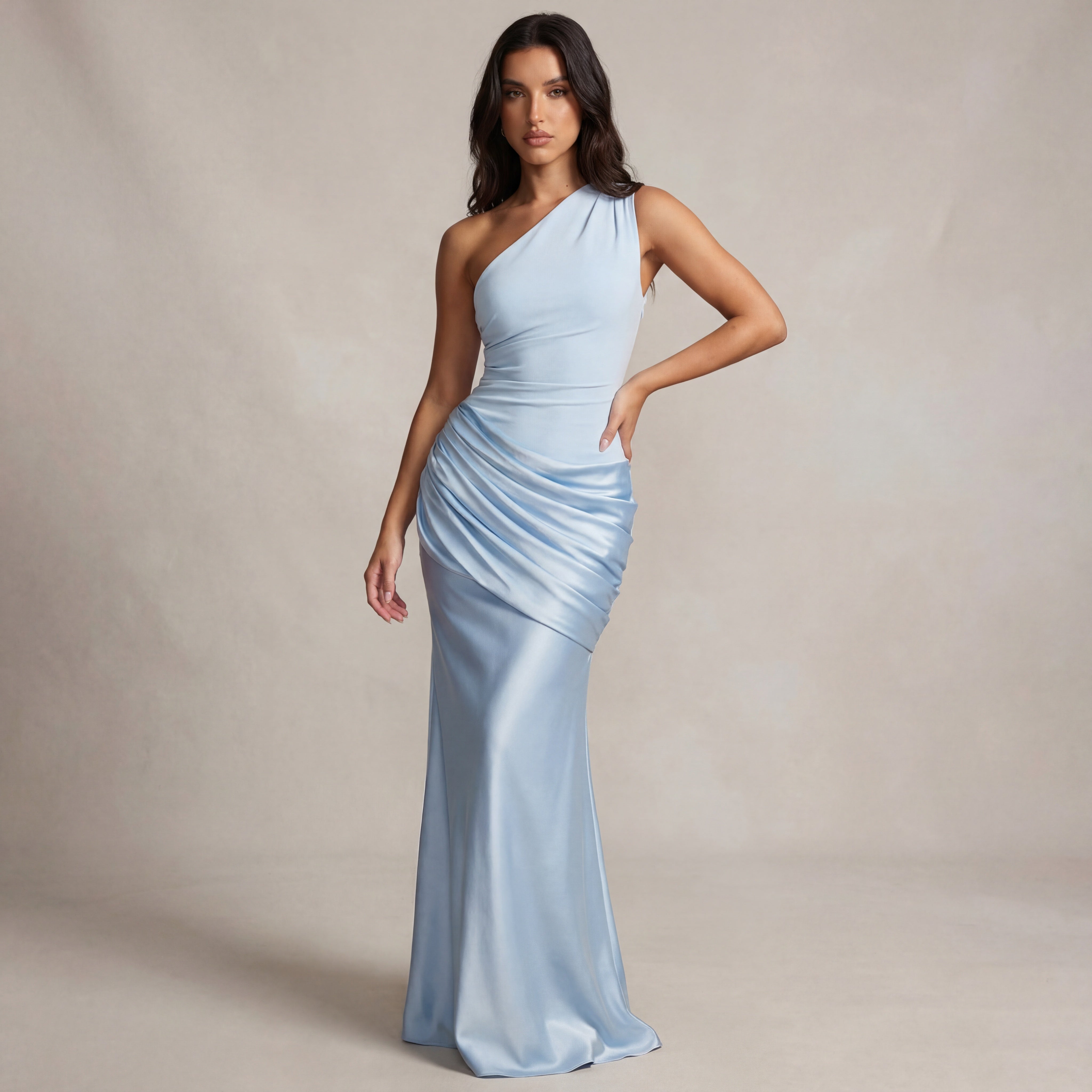 CORALIE | ONE-SHOULDER DRAPED MAXI DRESS