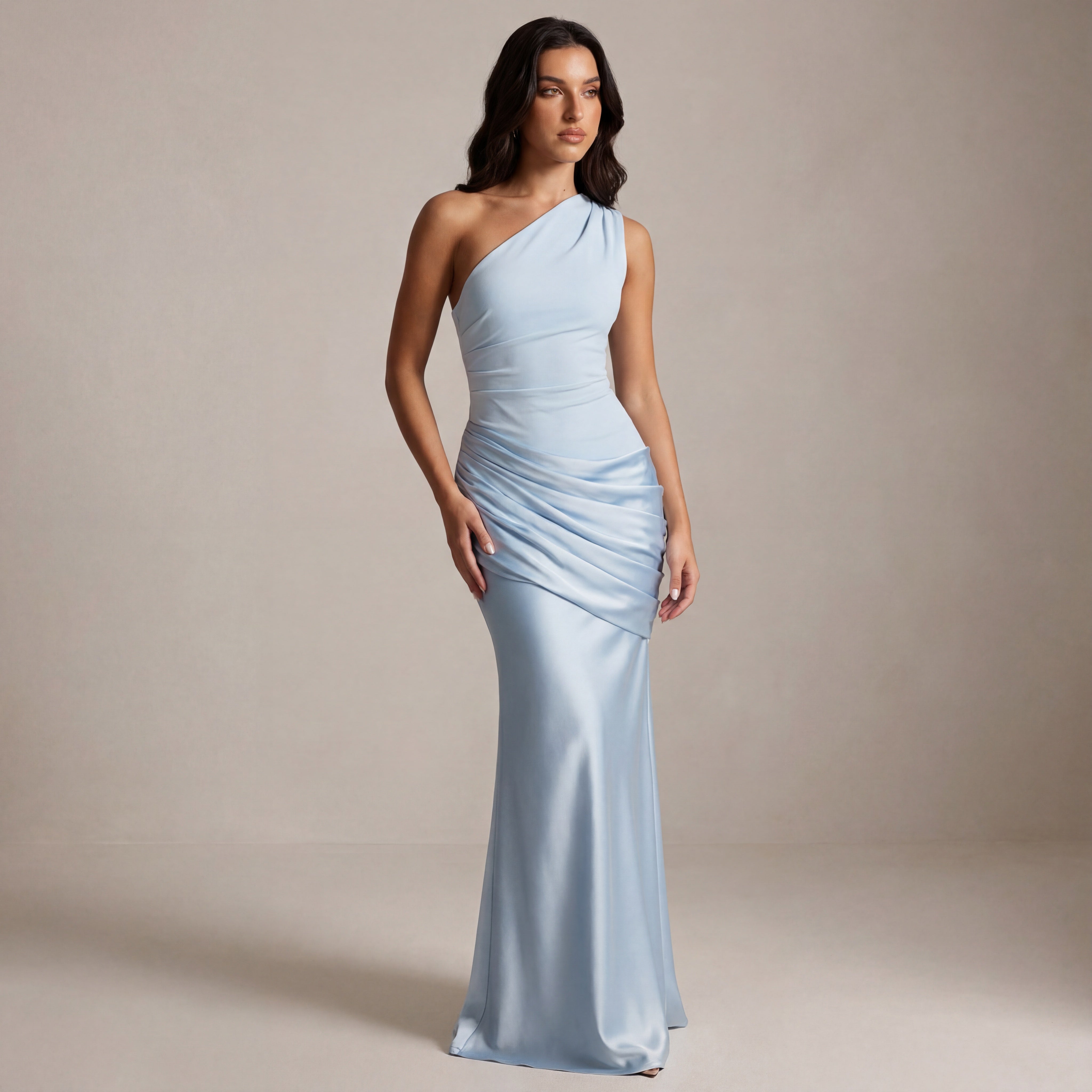 CORALIE | ONE-SHOULDER DRAPED MAXI DRESS