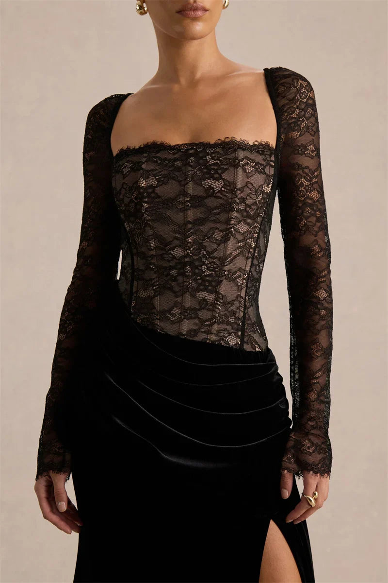 Valencia Spitzenvelours Maxikleid