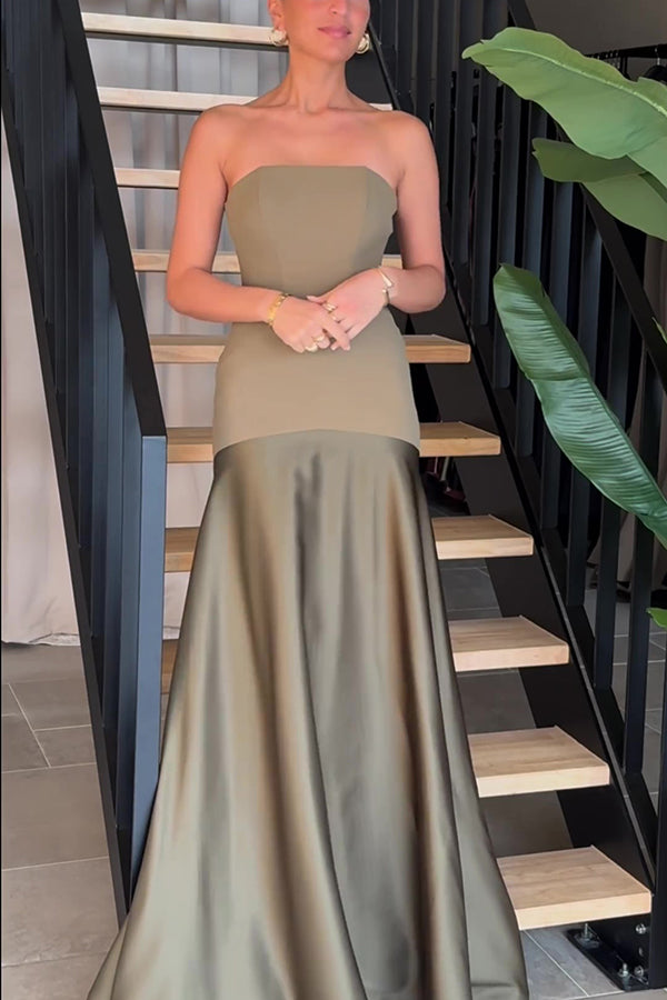 Luxe Satin Glow Strapless Maxi Kleid