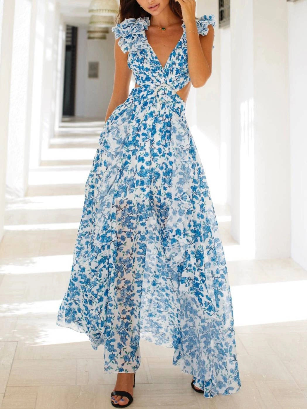Rosalie Bloom Cutout Maxi-Kleid
