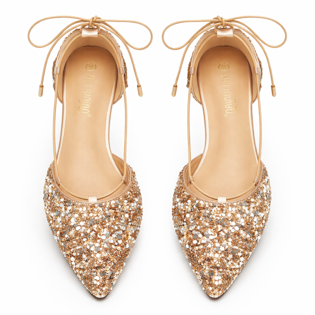Elegante Goldene Schnür-Hochzeitschuhe