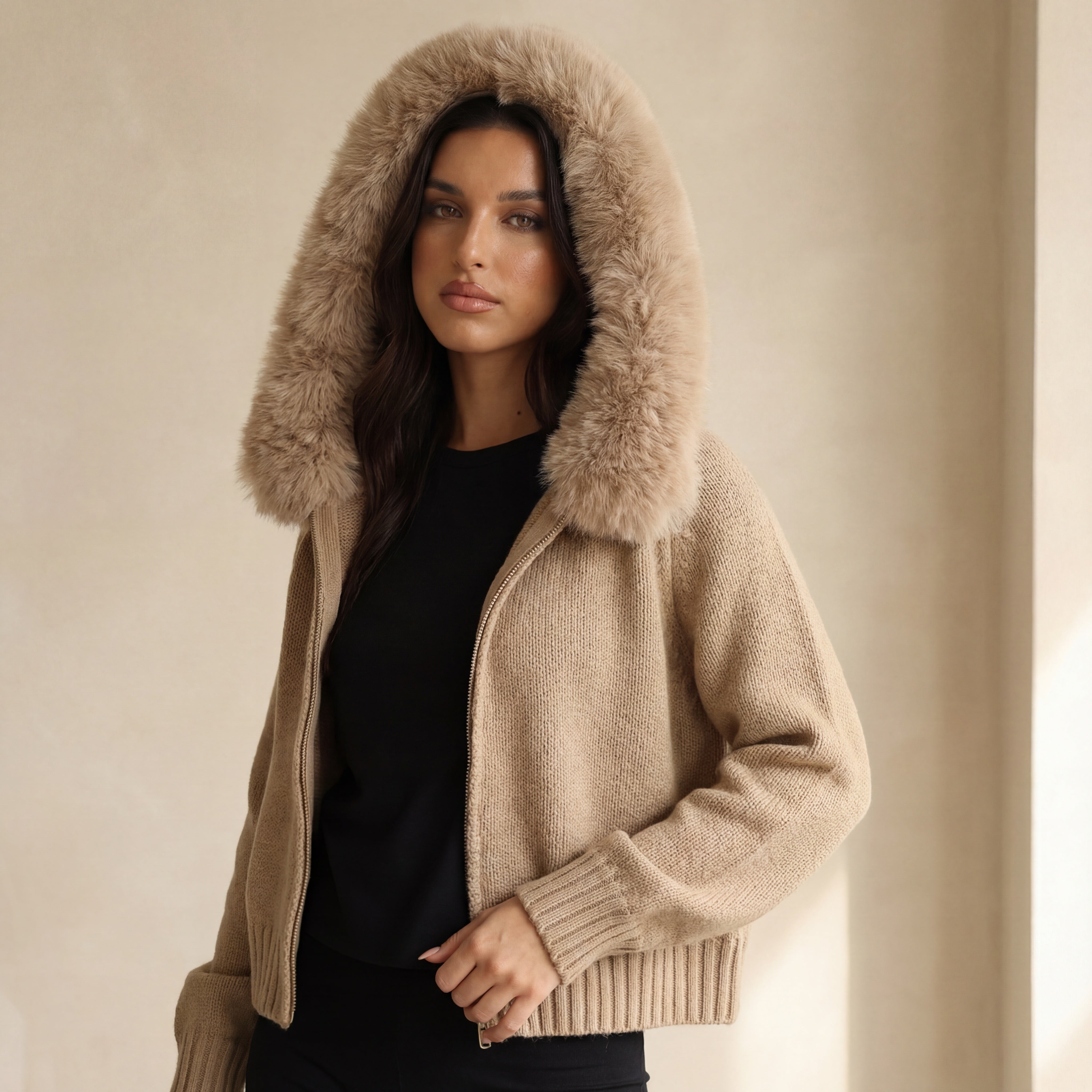 Orivienne | Chic Faux Fur Knit Cardigan