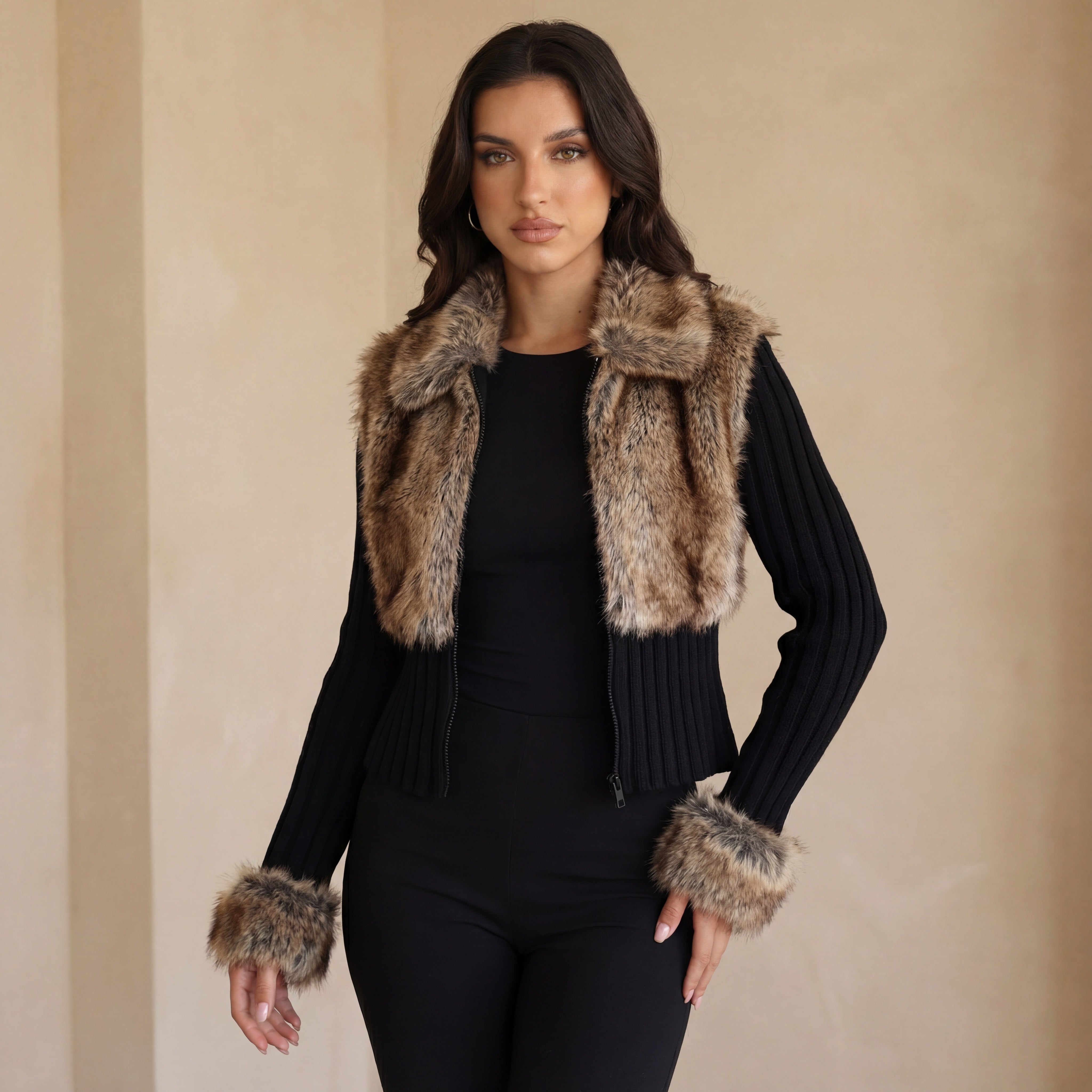 Valénne | Luxe Kunstfell Strickcardigan