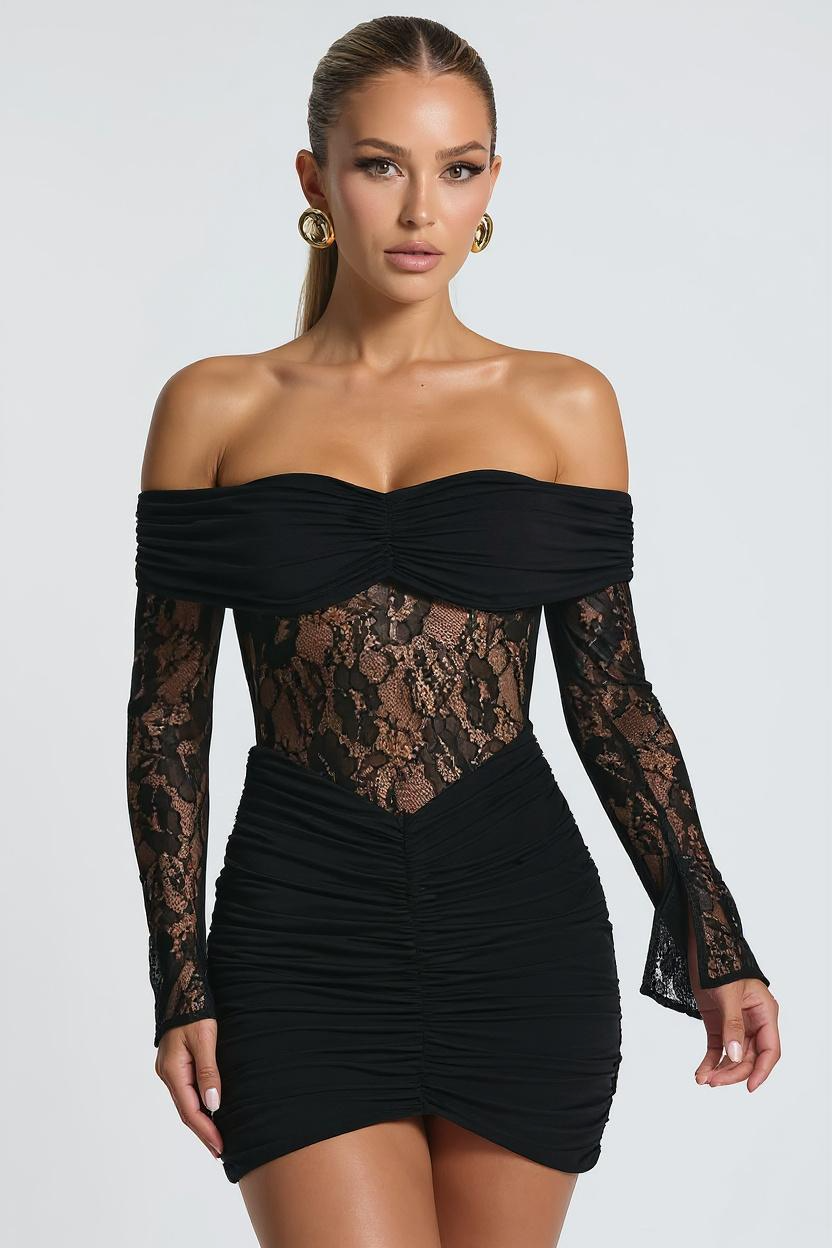 Ophelia | Spitze Rüschendes Mini-Kleid