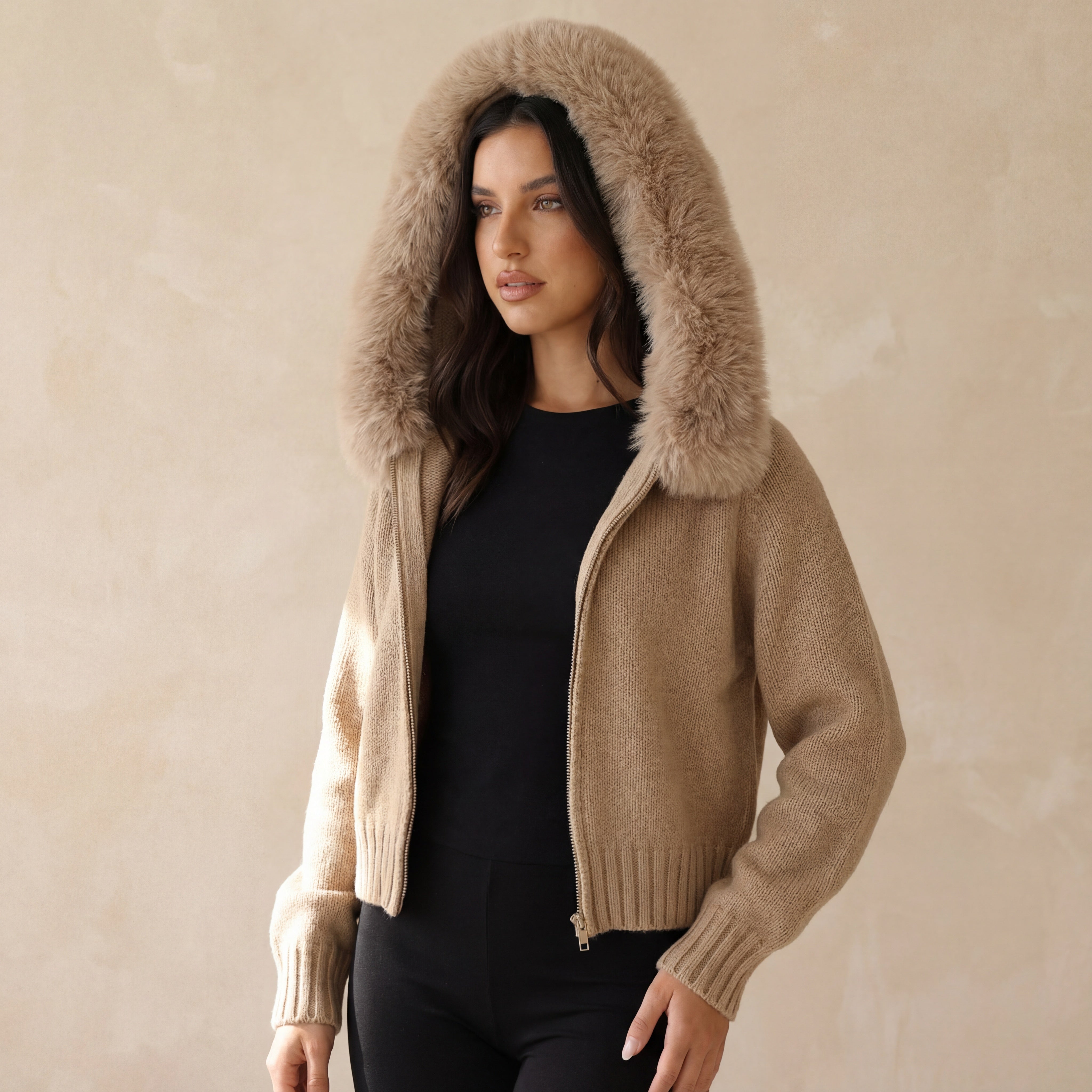 Orivienne | Chic Faux Fur Knit Cardigan