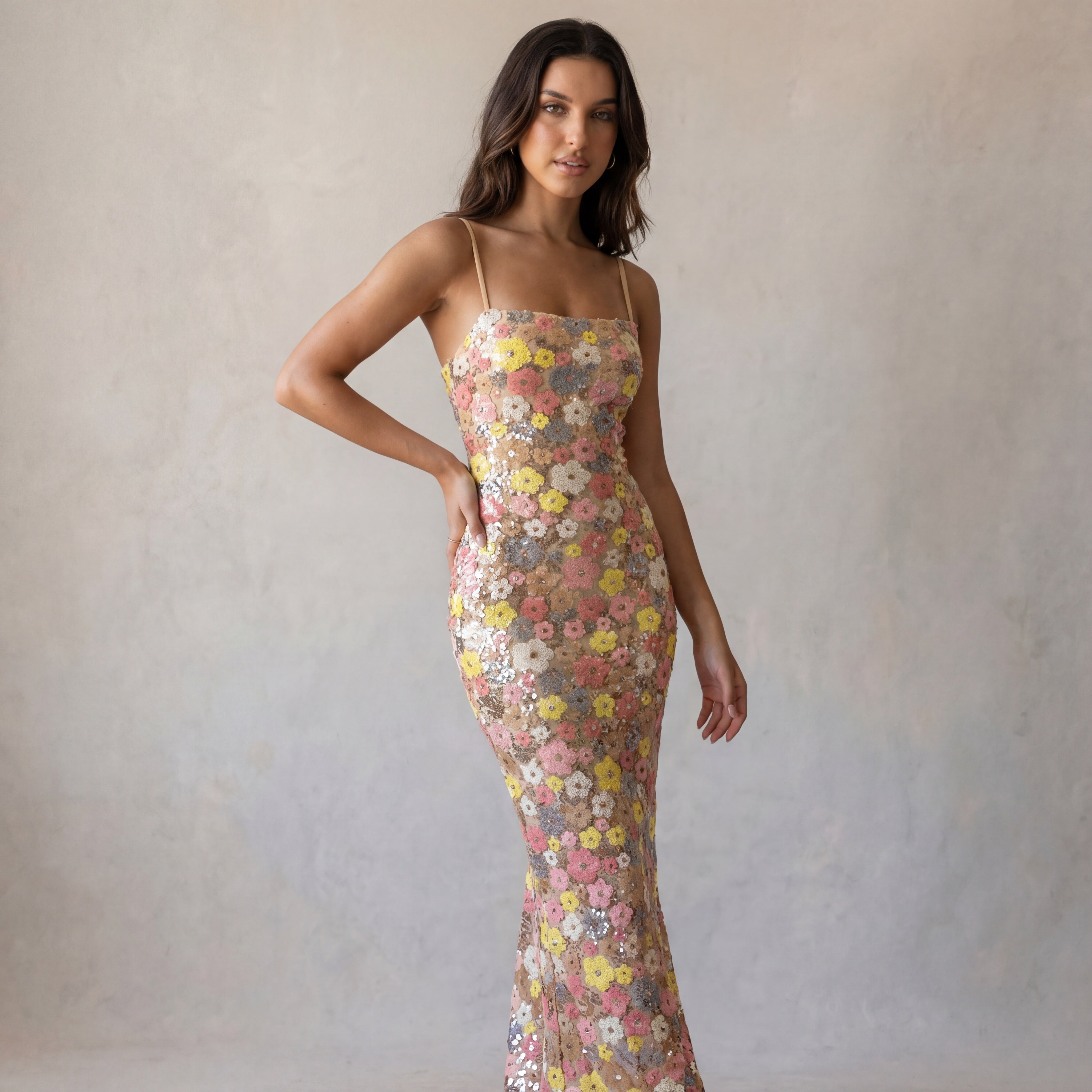 Blossom Pailletten Slip Maxi-Kleid