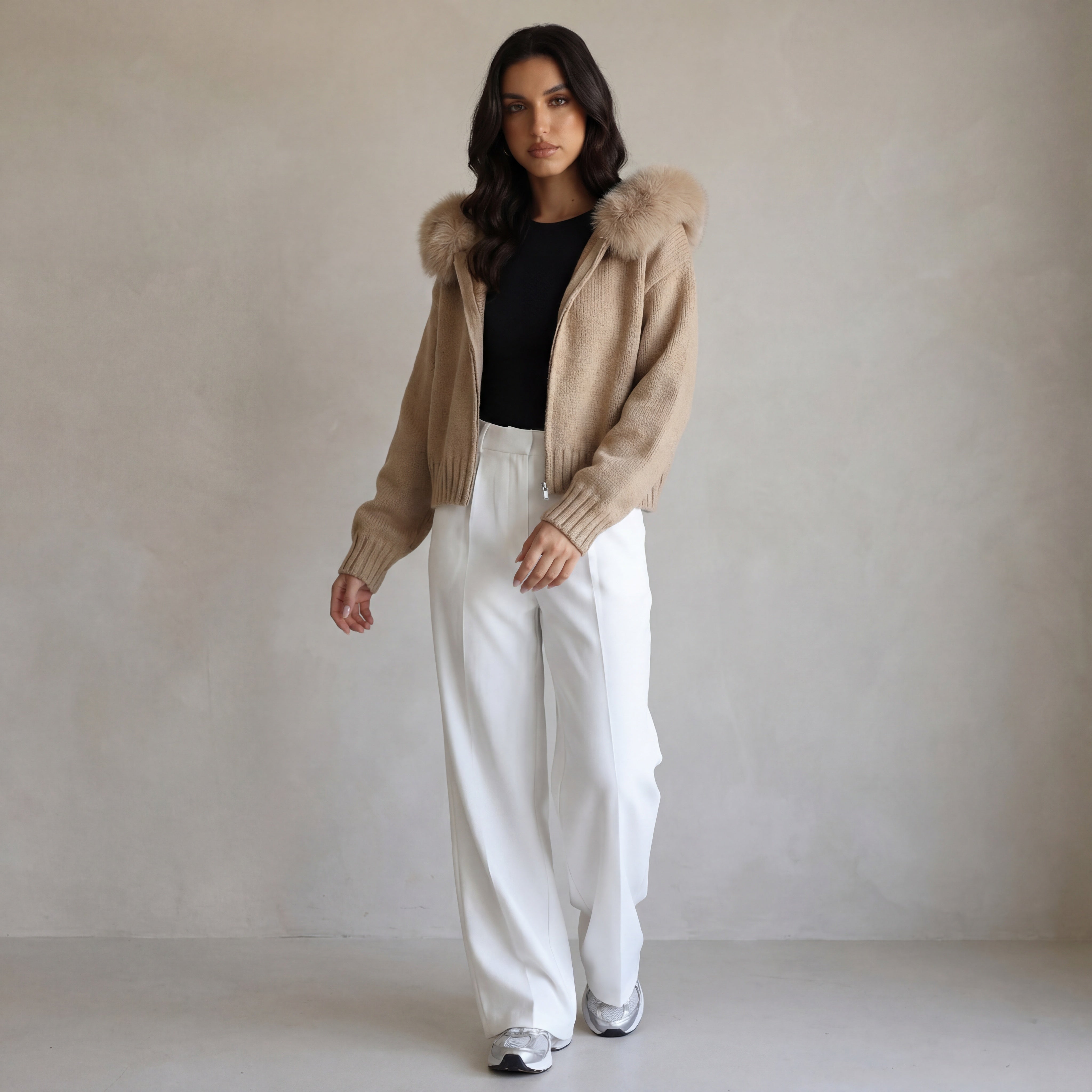 Orivienne | Schicker Kunstfell Strick Cardigan