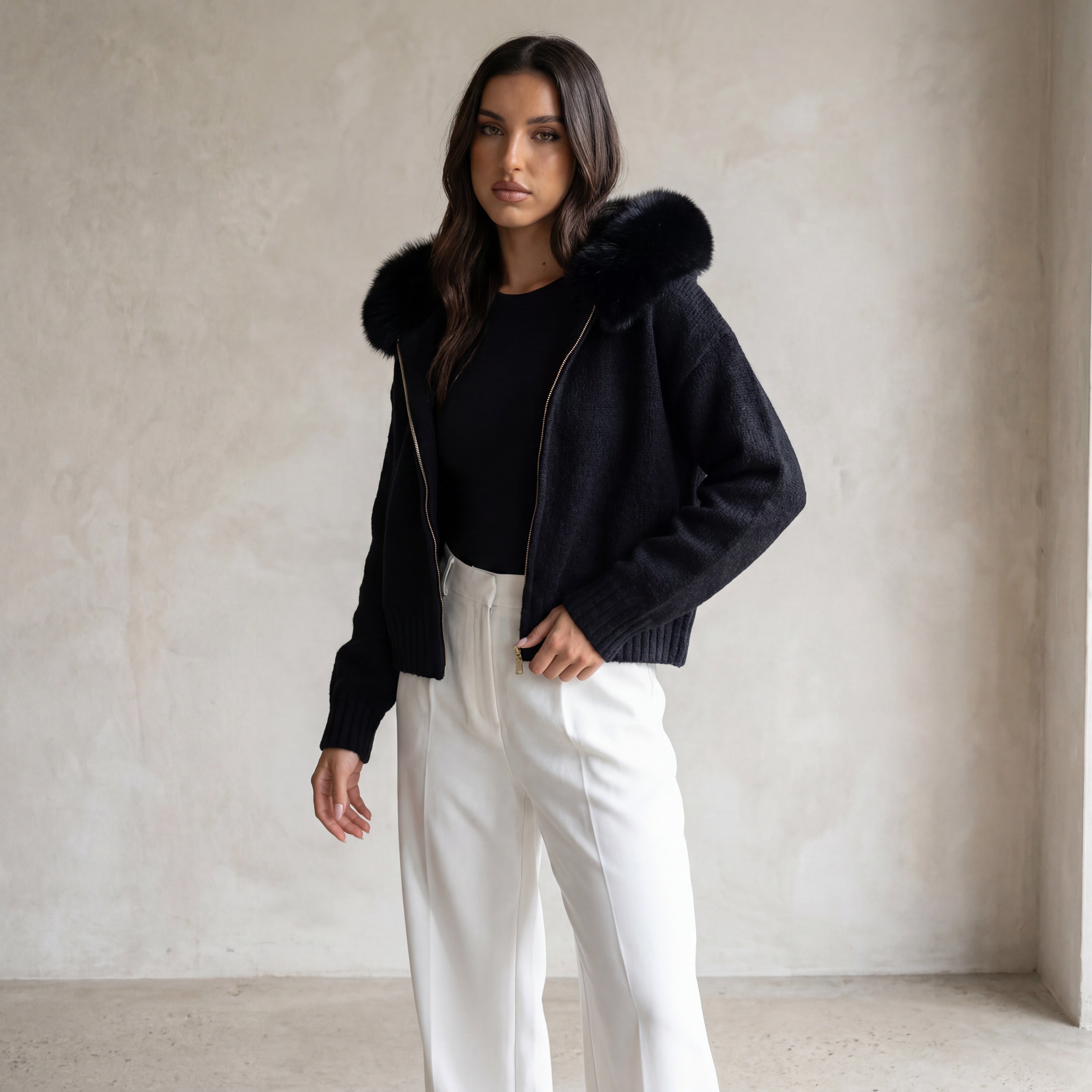 Orivienne | Chic Faux Fur Knit Cardigan