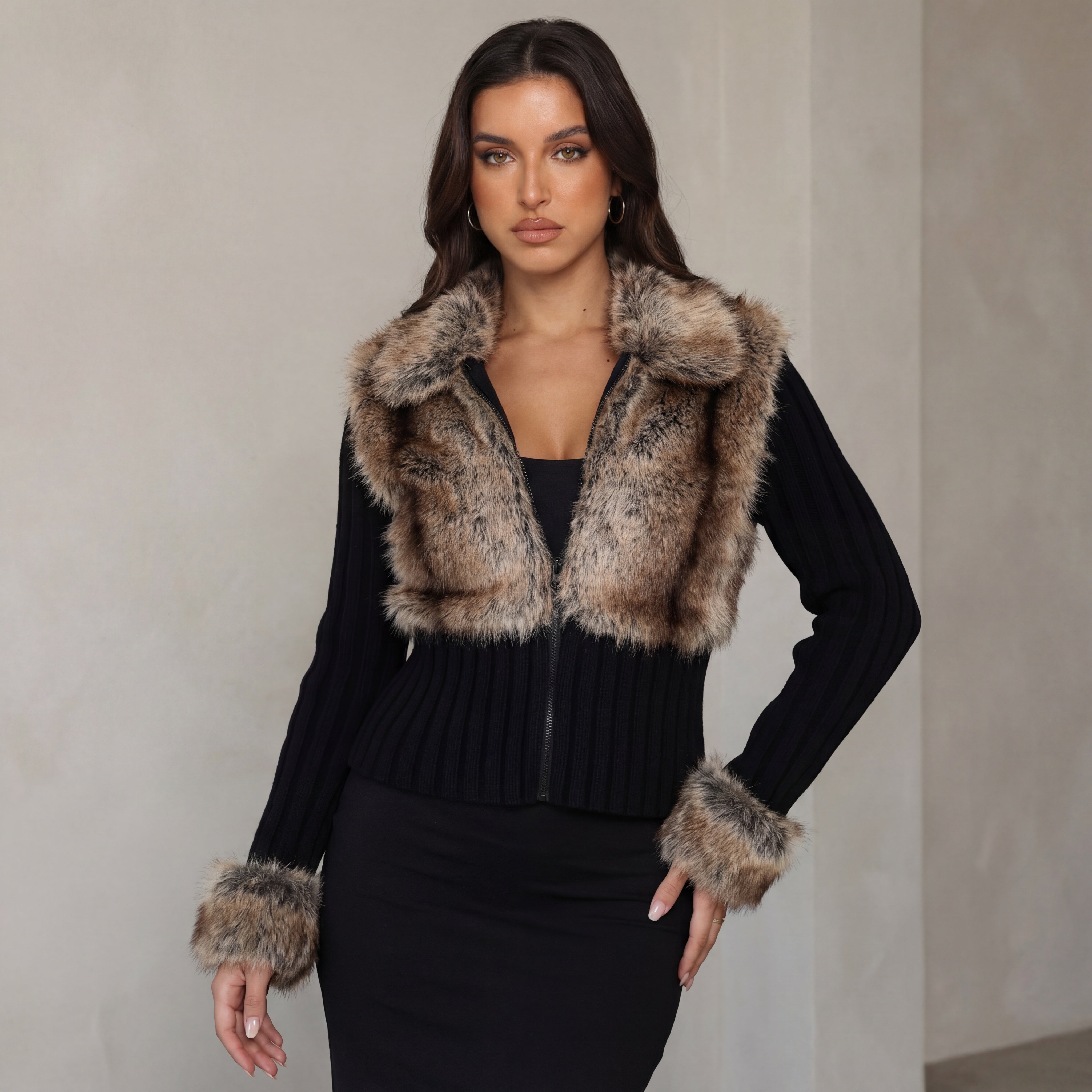 Valénne | Luxe Kunstfell Strickcardigan