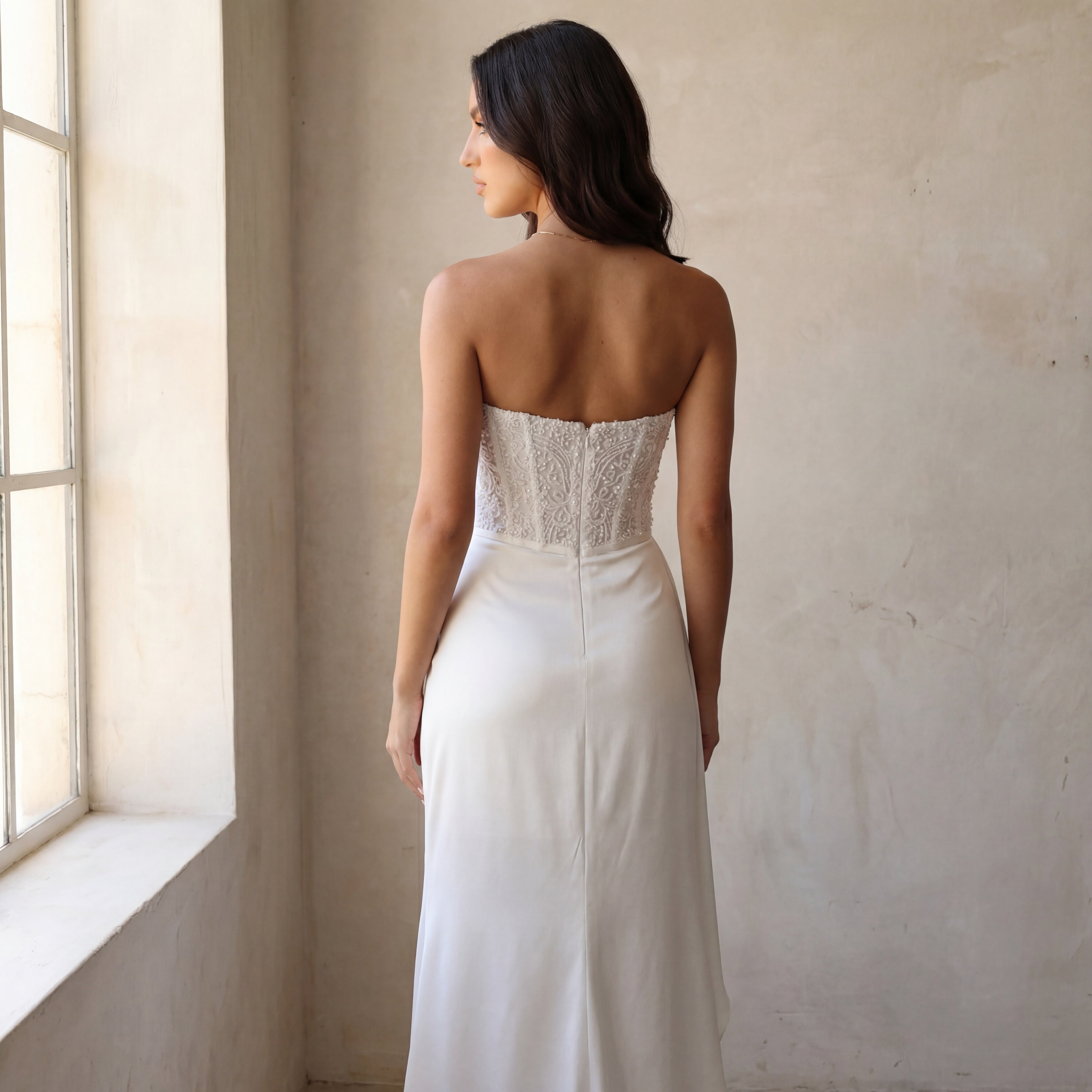 Ismeria | Perlenbesetztes Satin Korsett Maxikleid