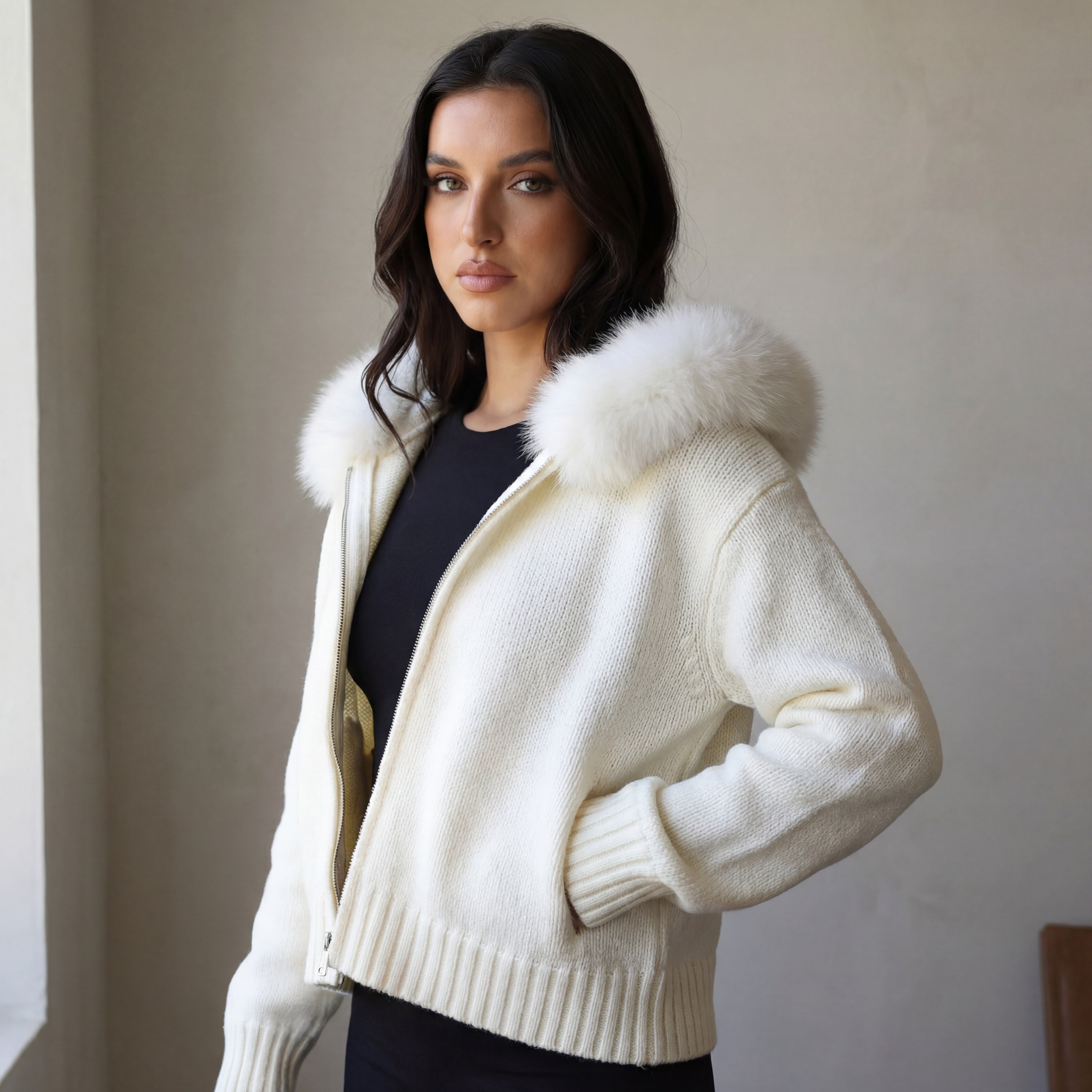 Orivienne | Chic Faux Fur Knit Cardigan