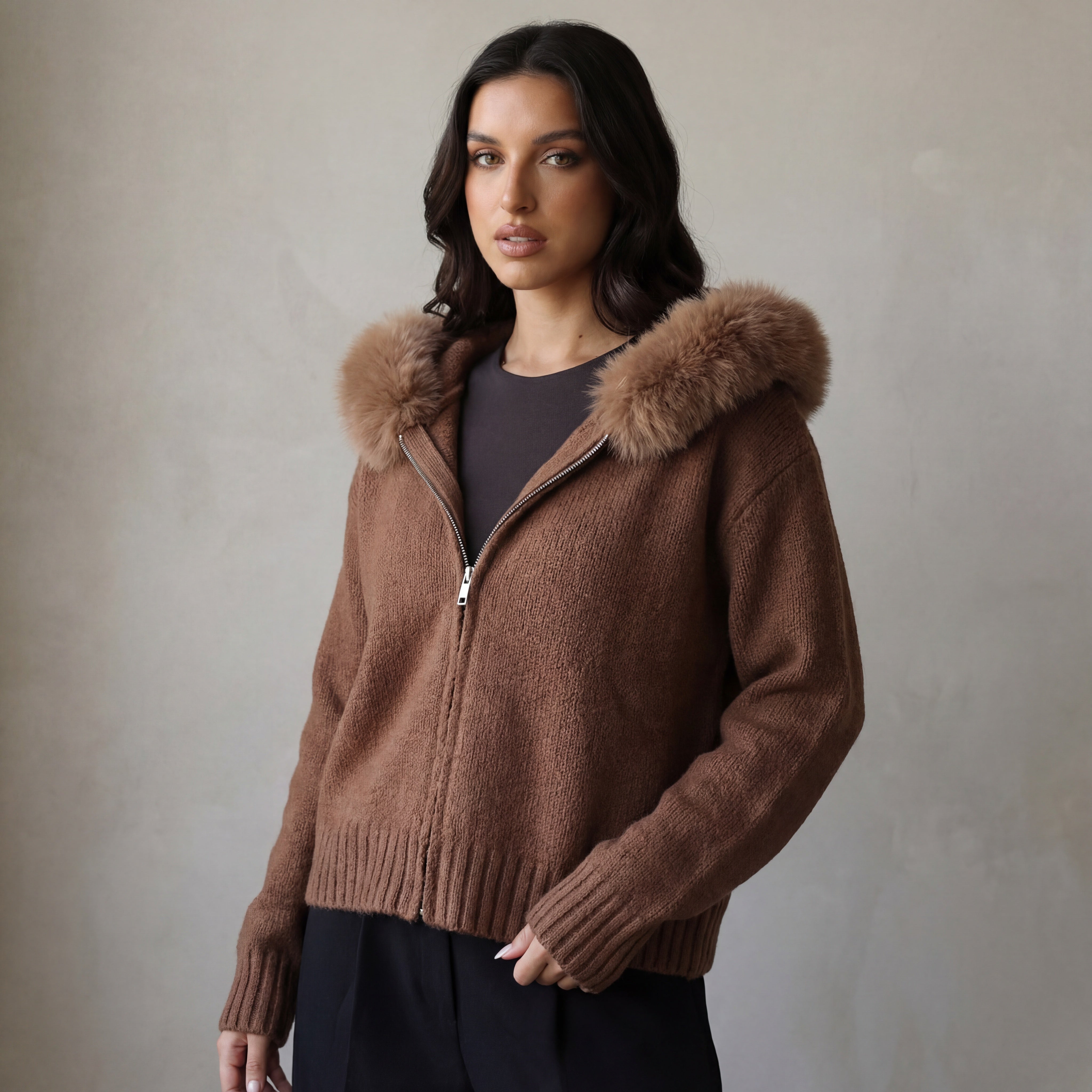 Orivienne | Chic Faux Fur Knit Cardigan
