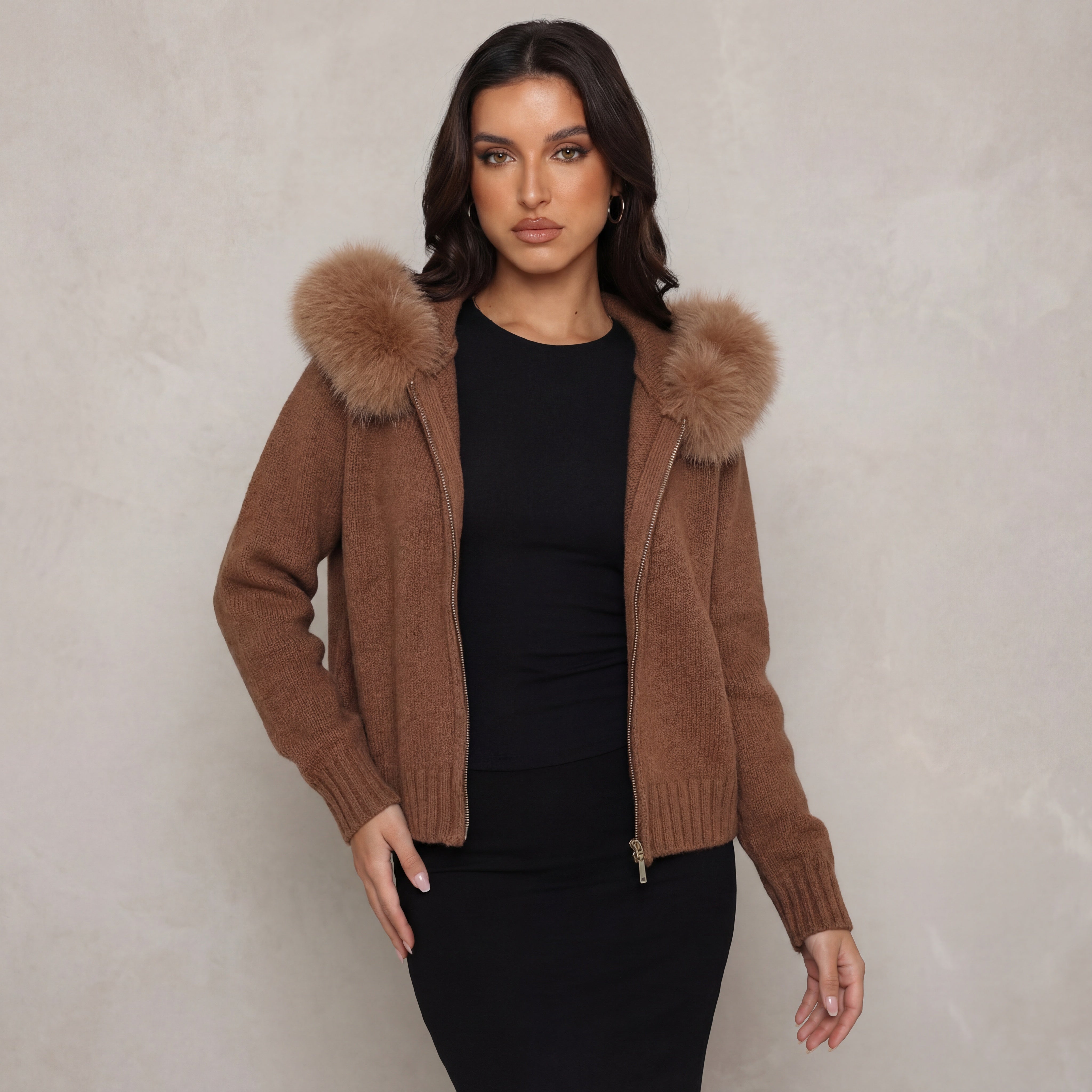 Orivienne | Chic Faux Fur Knit Cardigan