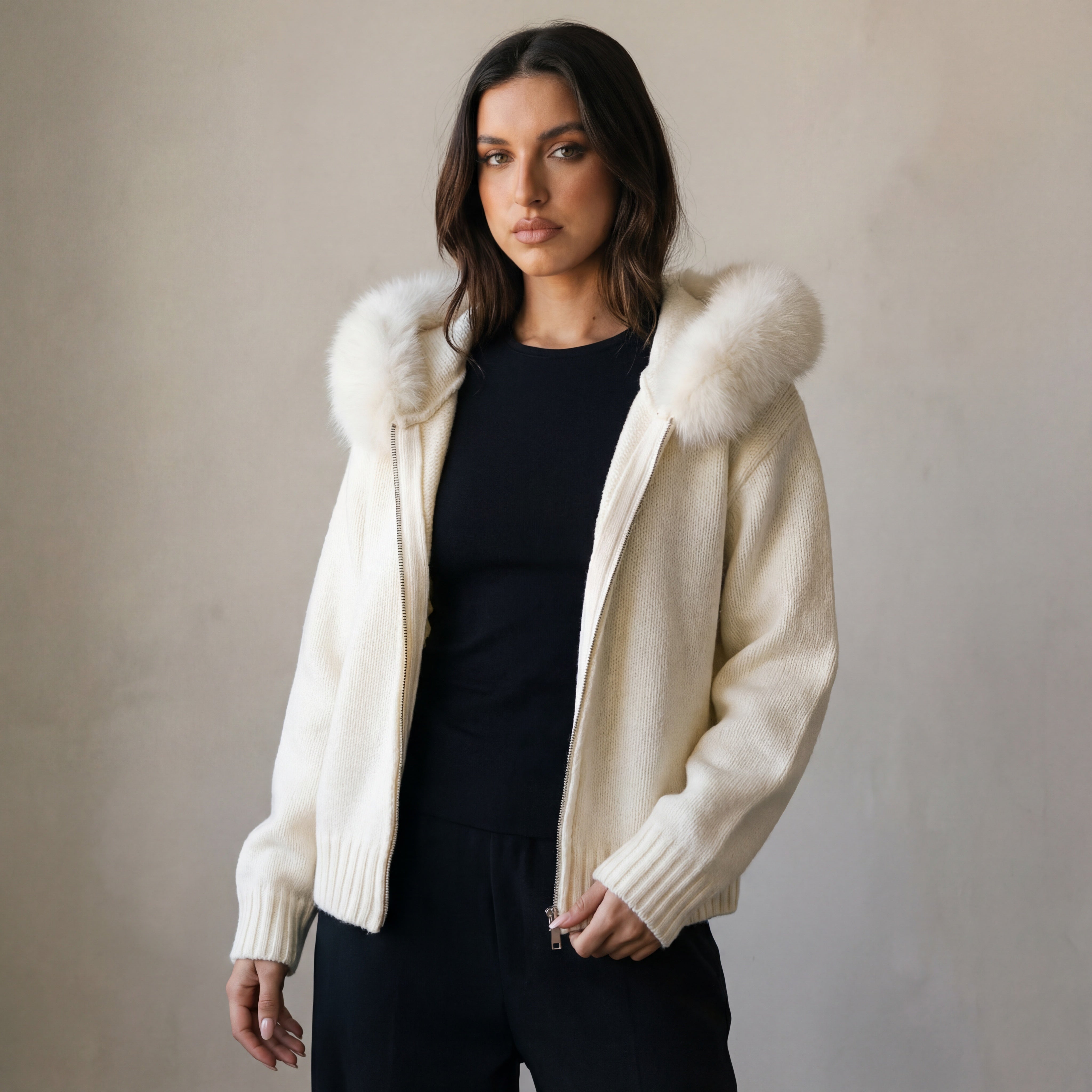 Orivienne | Chic Faux Fur Knit Cardigan