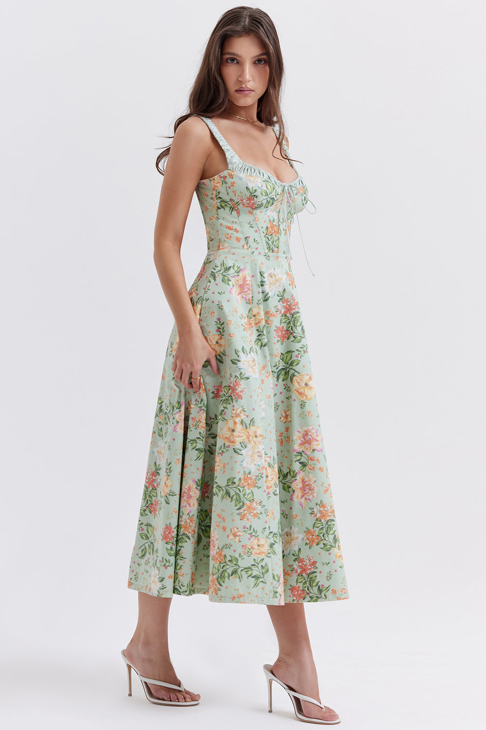 Sabrina | Blumensplit Midi-Kleid – Romantisches Frühlingsstretch-Sommerkleid