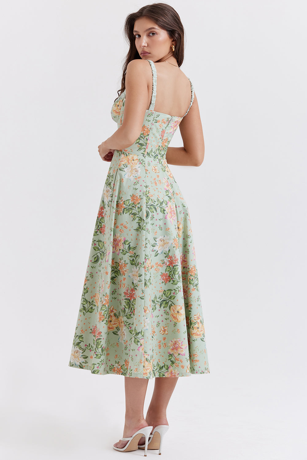 Sabrina | Blumensplit Midi-Kleid – Romantisches Frühlingsstretch-Sommerkleid