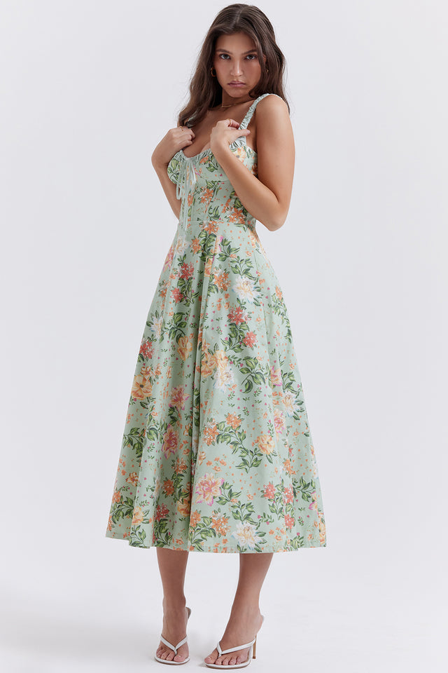 Sabrina | Blumensplit Midi-Kleid – Romantisches Frühlingsstretch-Sommerkleid