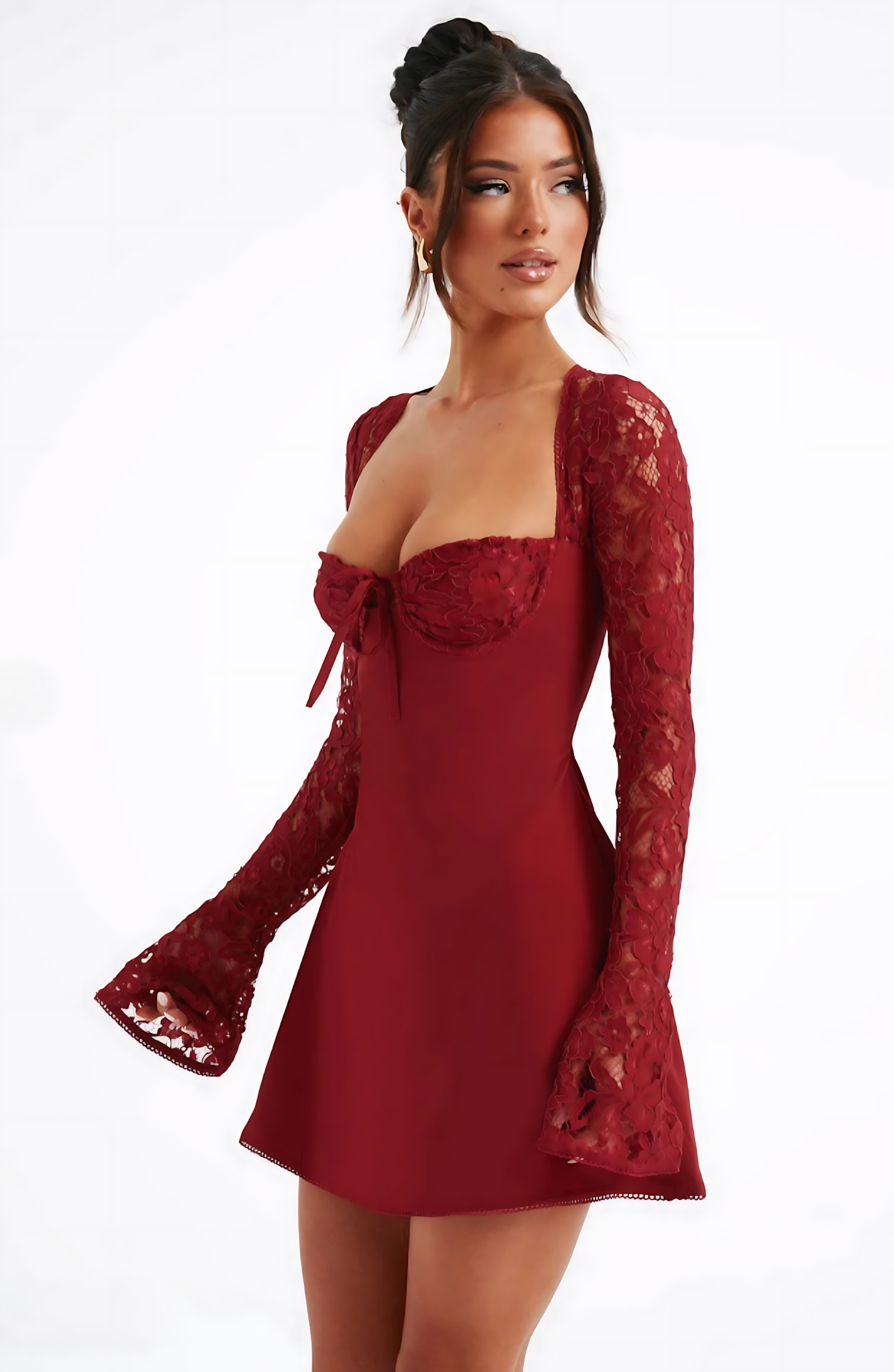 Estavelle | Spitzen Langarm Mini Kleid