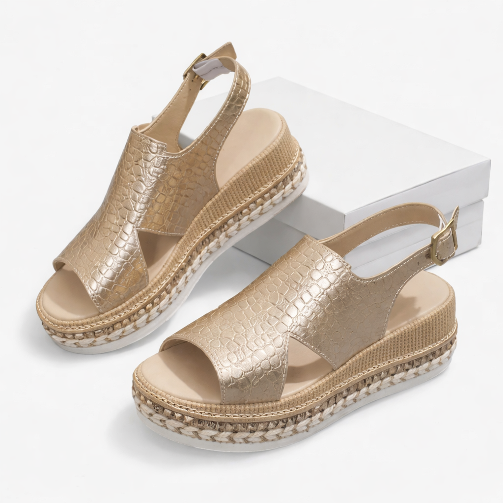 Damen Sommer Wedge Sandalen – Unterstützender Komfort, Metallisches Finish