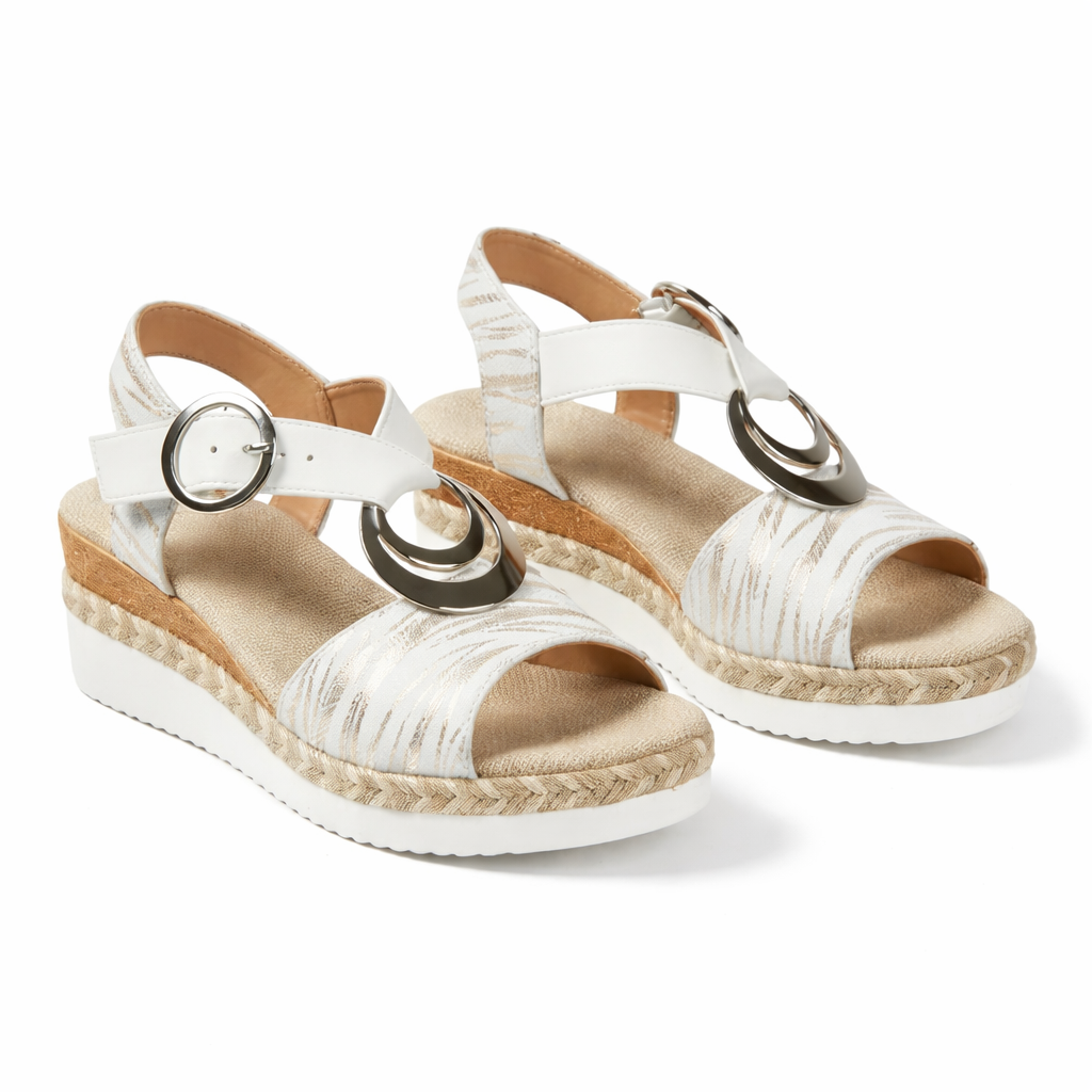 Damen Metallische Wedgesandalen Bequeme Sommerschuhe mit Knöchelriemen