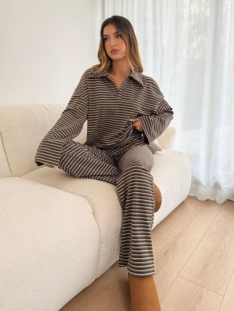 Noelle Gestreiftes Lounge-Set – Kragenoberteil & Lässige Hose
